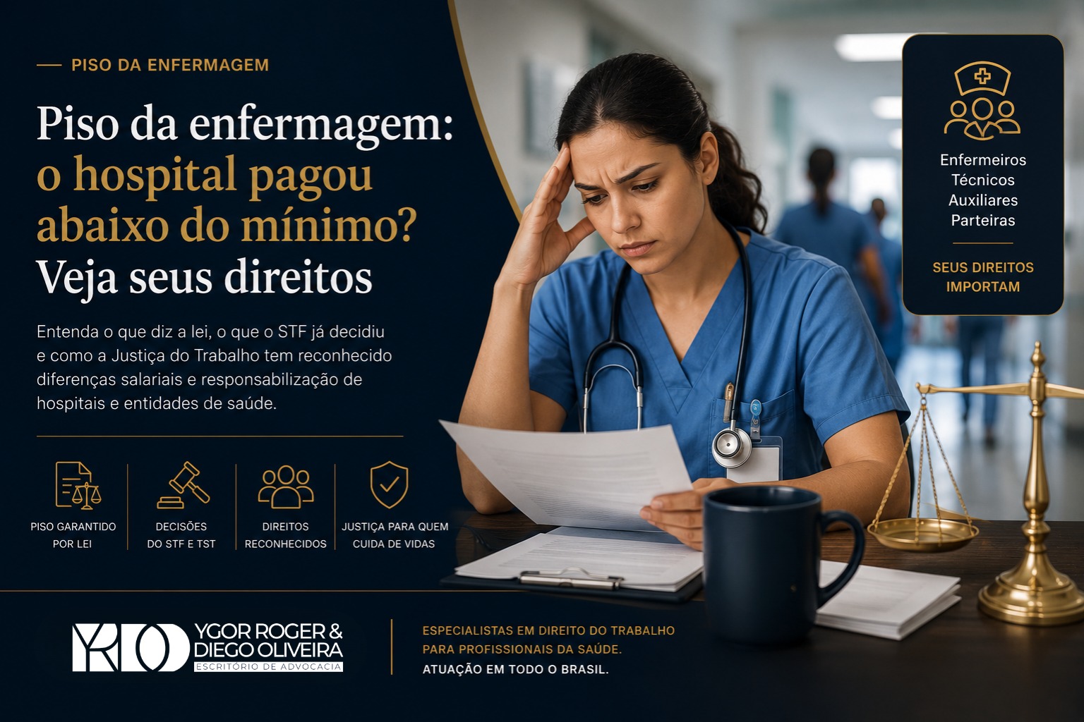 Profissional da enfermagem analisando contracheque abaixo do piso da enfermagem